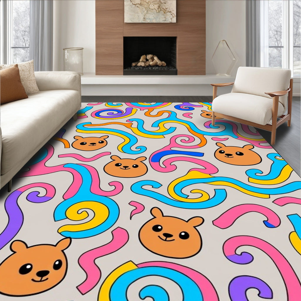 Whimsical Bear Face Swirls Rug