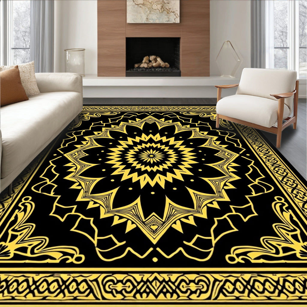 Black Gold Mandala Ornamental Rug