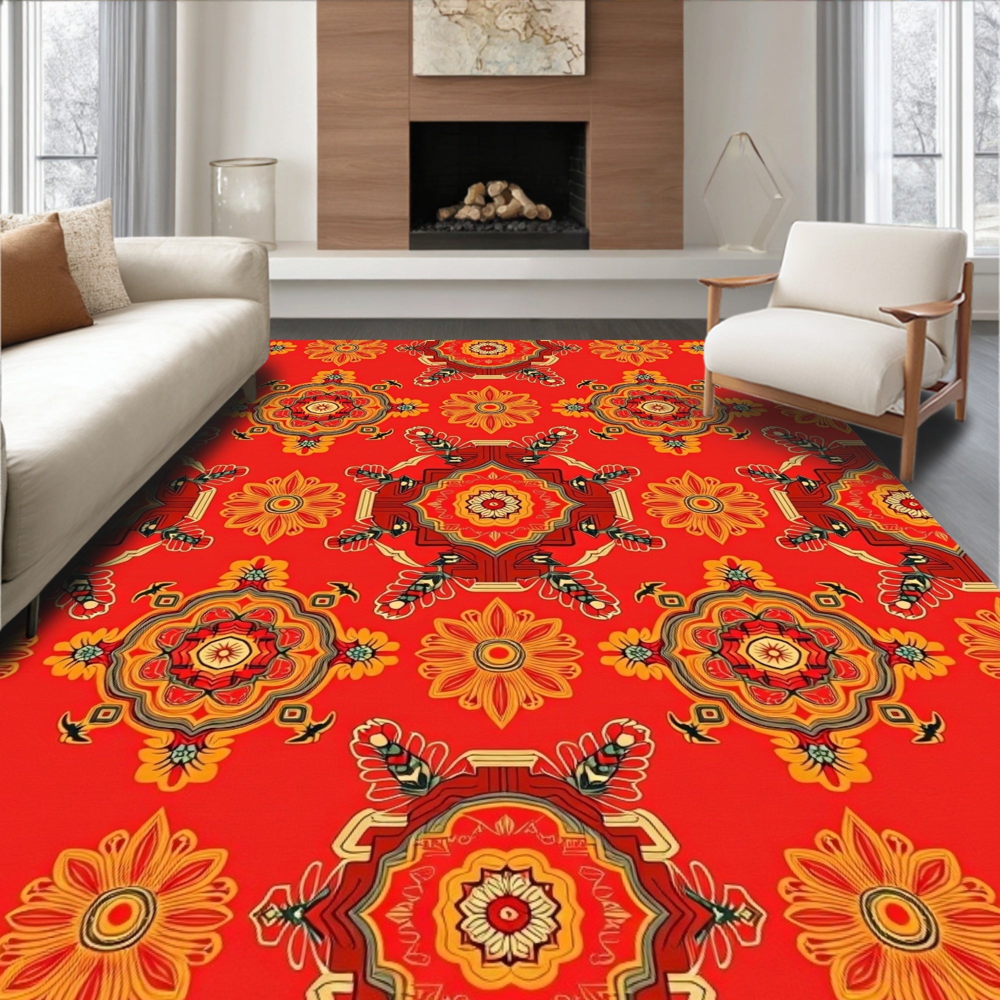 Crimson and Gold Medallion Floral Rug