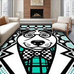 Dapper Dog Black Glasses Turquoise Plaid Rug