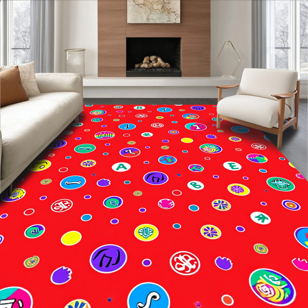 Red Whimsical Alphabet Circles Rug