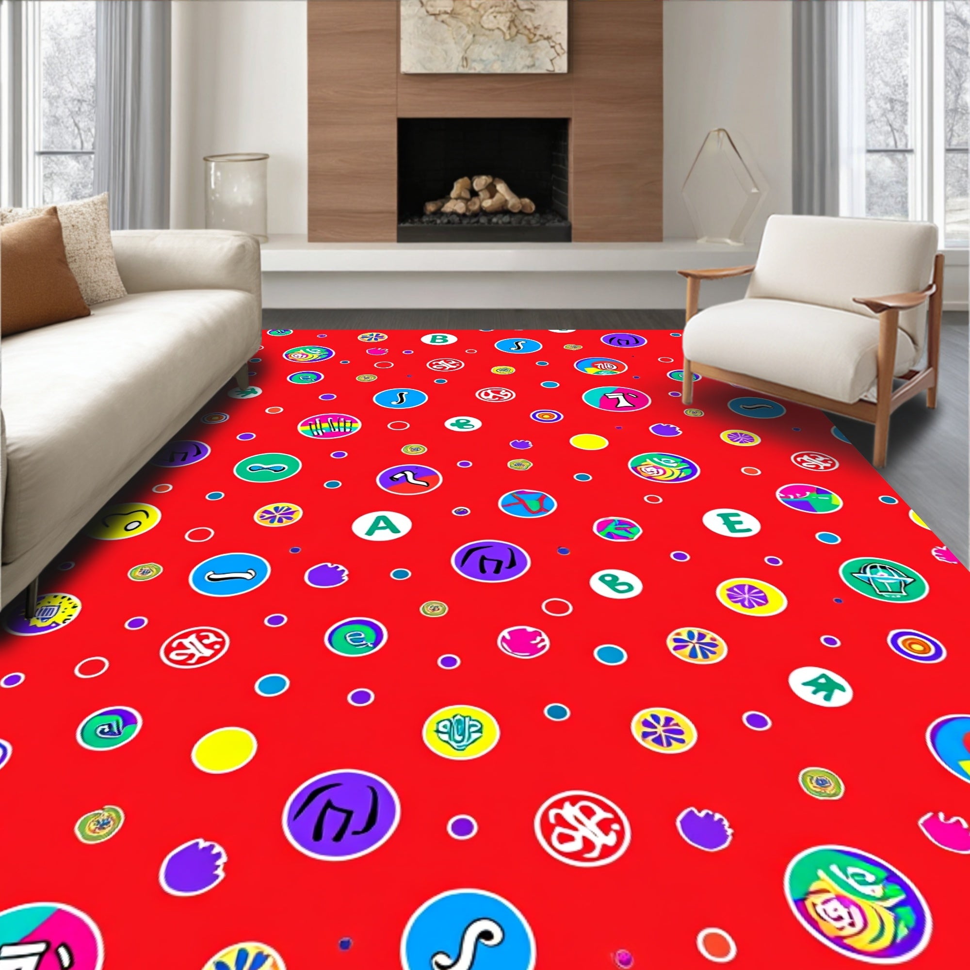 Red Whimsical Alphabet Circles Rug
