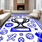 Bold Blue Trophy Sports Collage Rug
