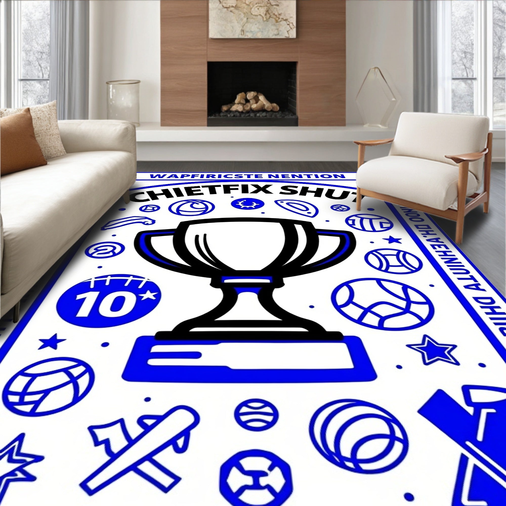 Bold Blue Trophy Sports Collage Rug