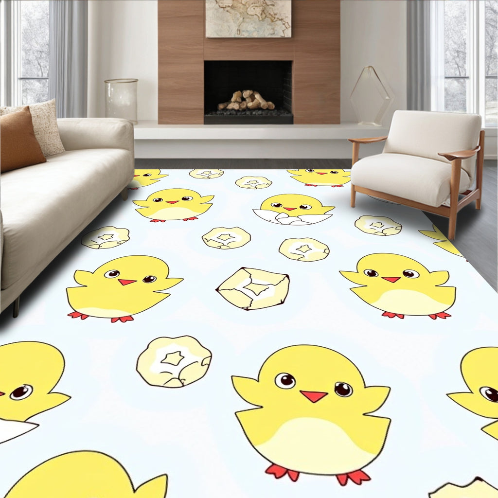 Cute Yellow Chicks Hatching Eggshells Rug