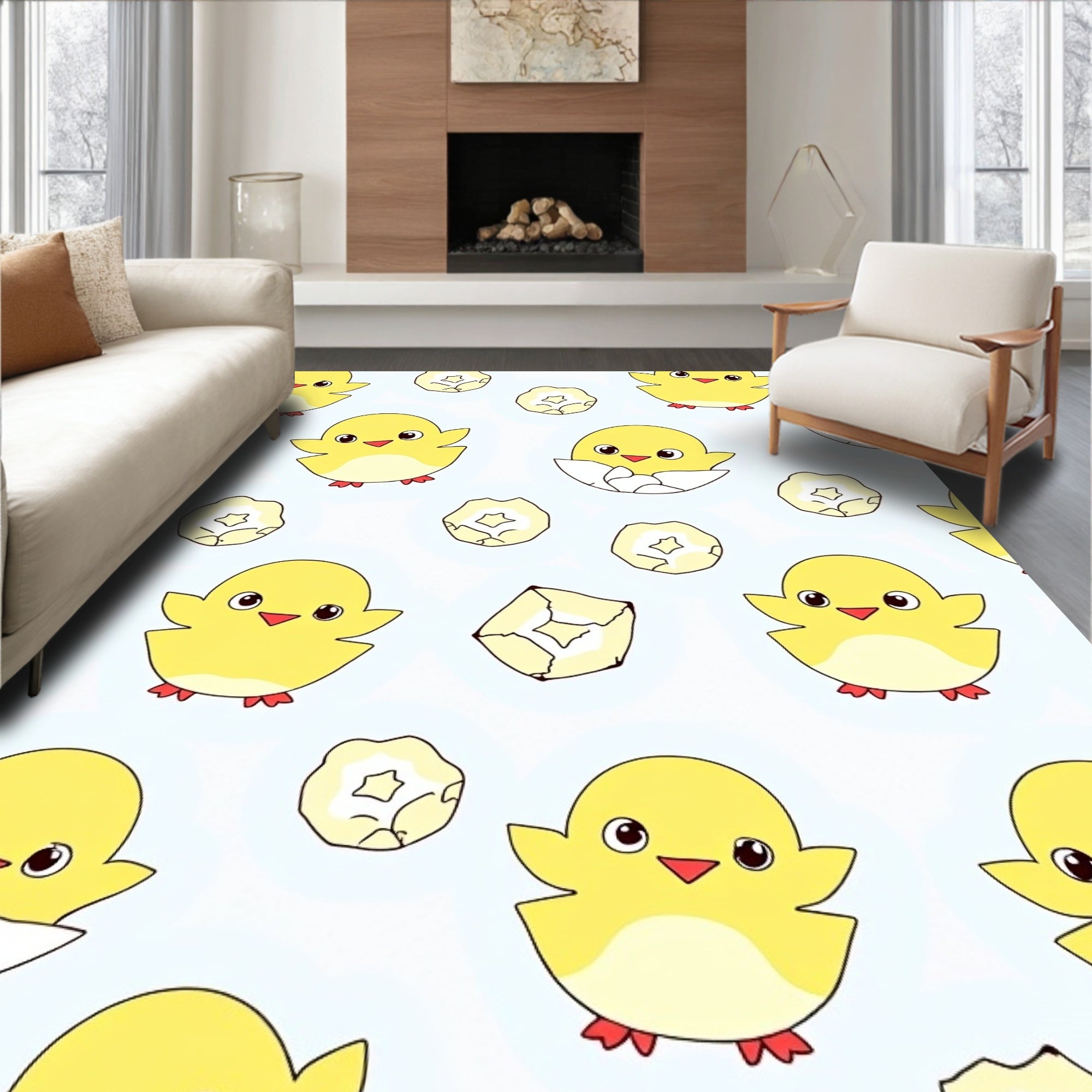 Cute Yellow Chicks Hatching Eggshells Rug