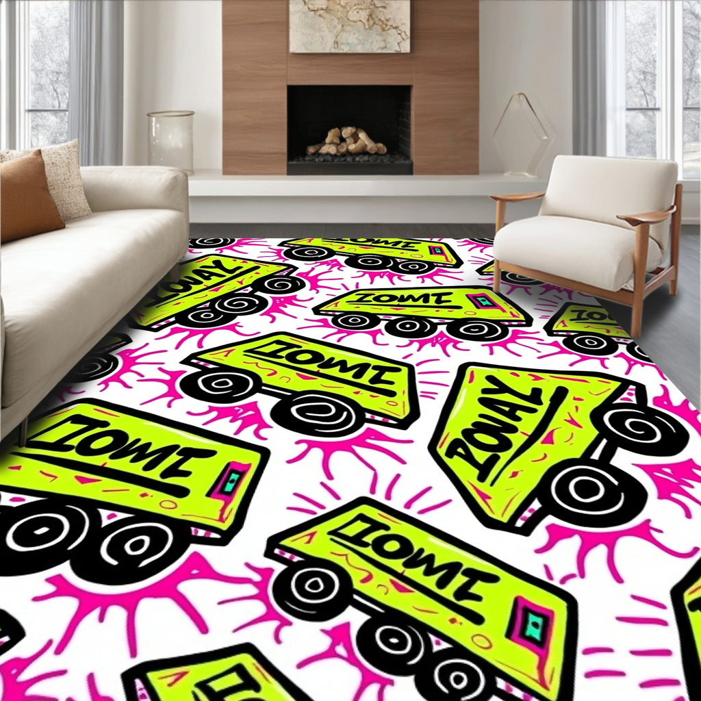Neon Green Graffiti Vans Pink Splatter Rug