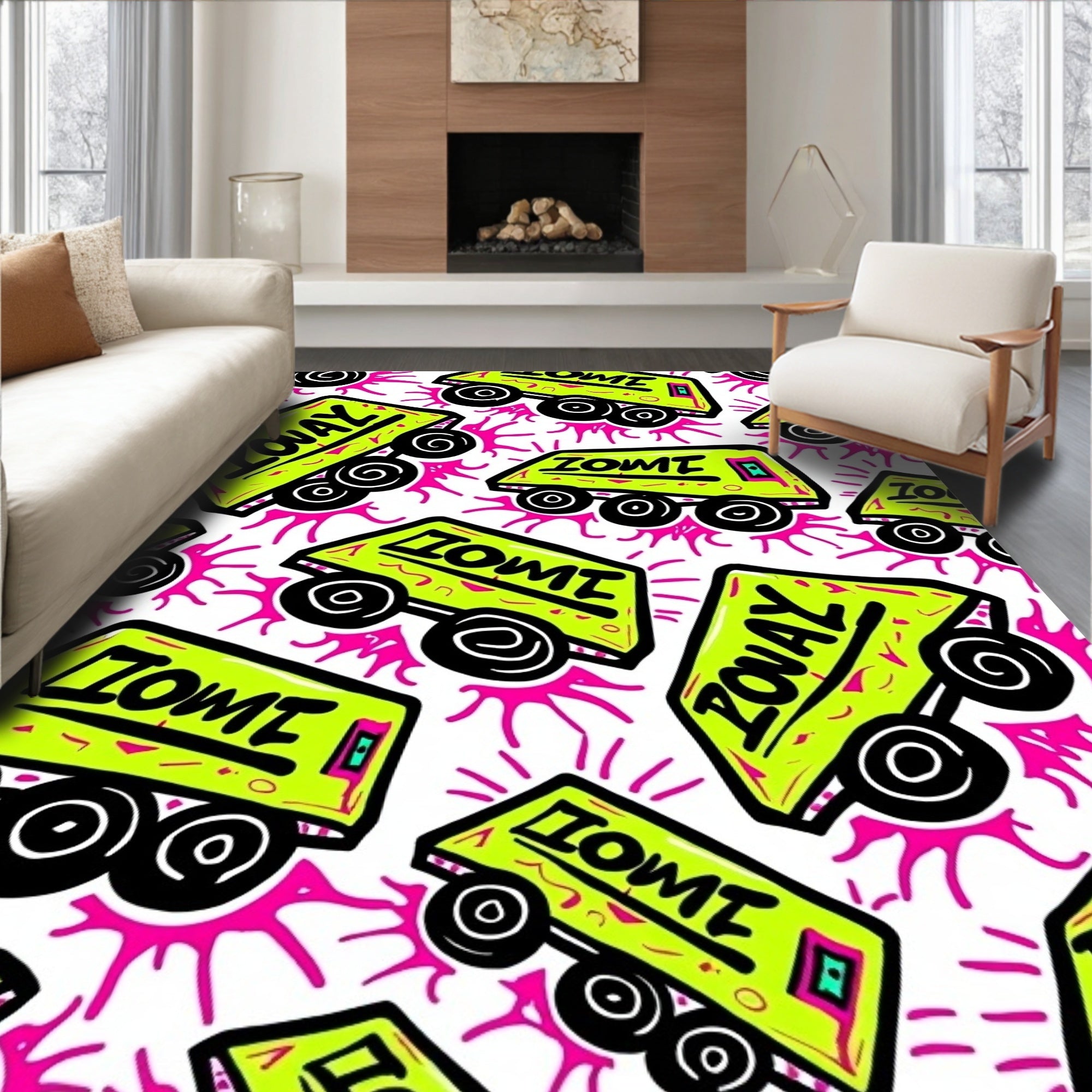 Neon Green Graffiti Vans Pink Splatter Rug