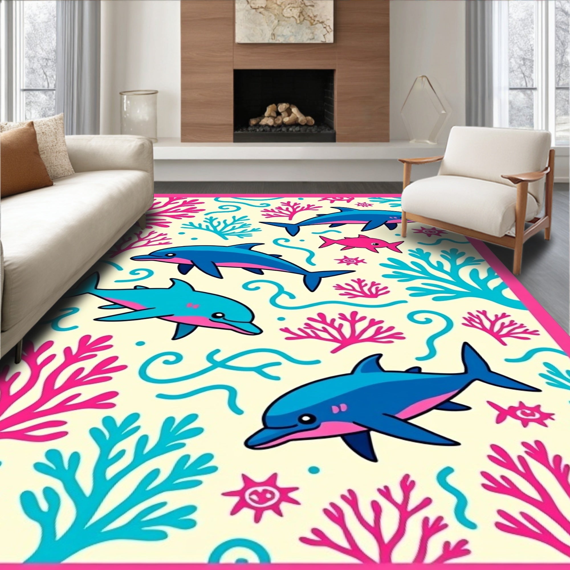 Coral Reef Dolphins Ocean Journey Rug