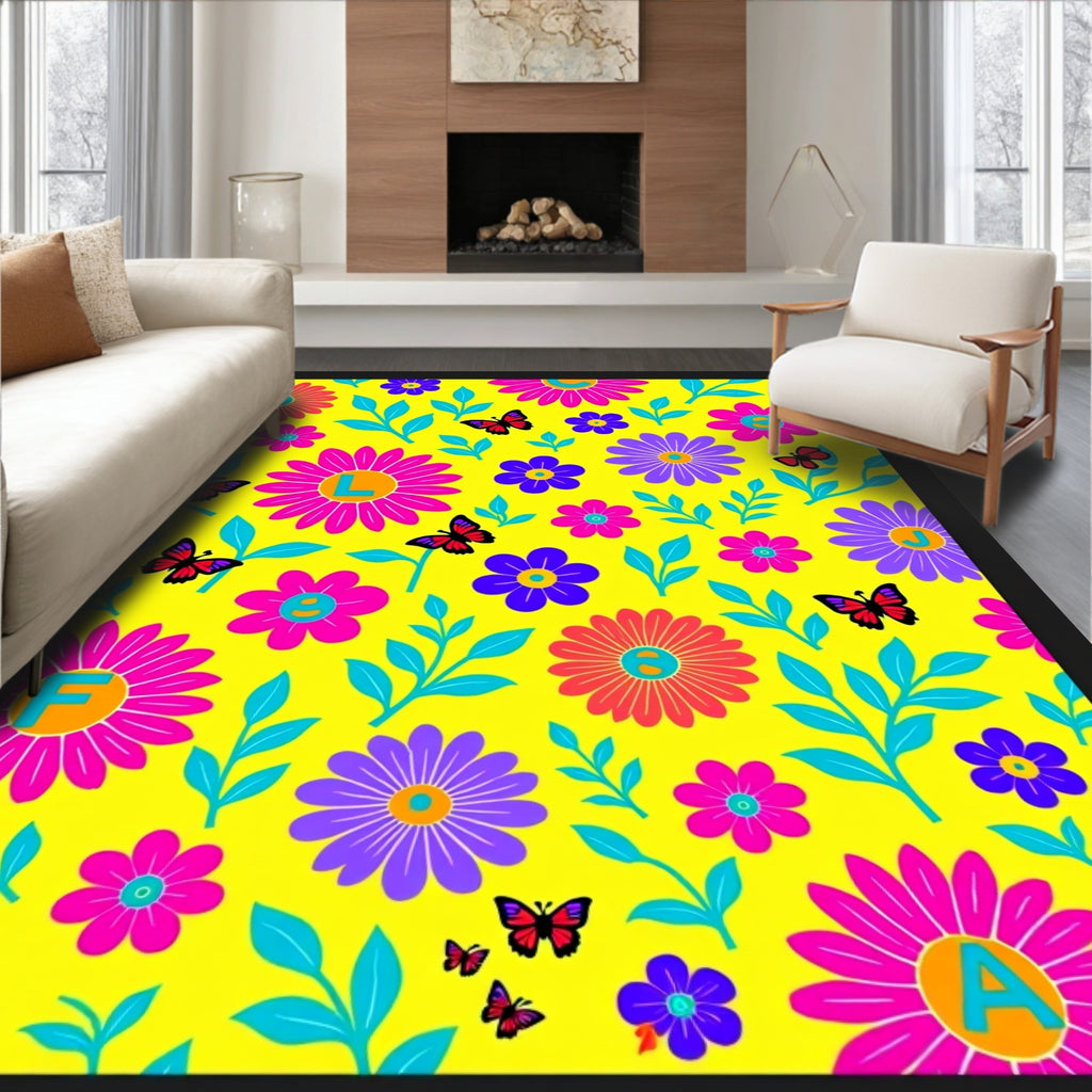 Vibrant Floral Butterfly Medallion Background Rug