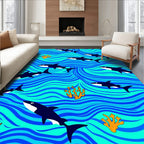 Orcas Swirling Ocean Waves Rug