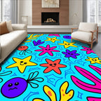 Vibrant Under the Sea Starfish Jellyfish Rug