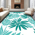 Teal Tropical Leaf All Over Rug