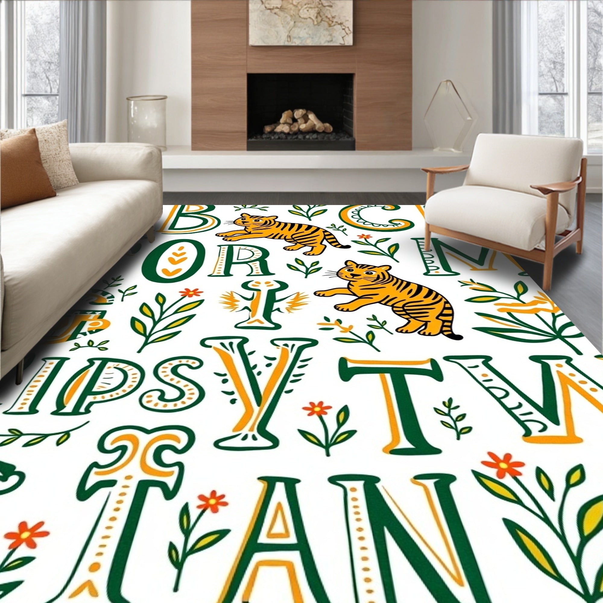 Orange Tiger Alphabet Botanical Accents Rug