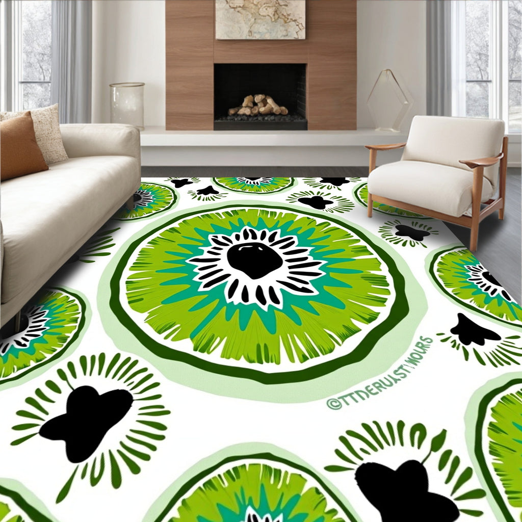 Lively Green Sliced Fruit Medallion Rug