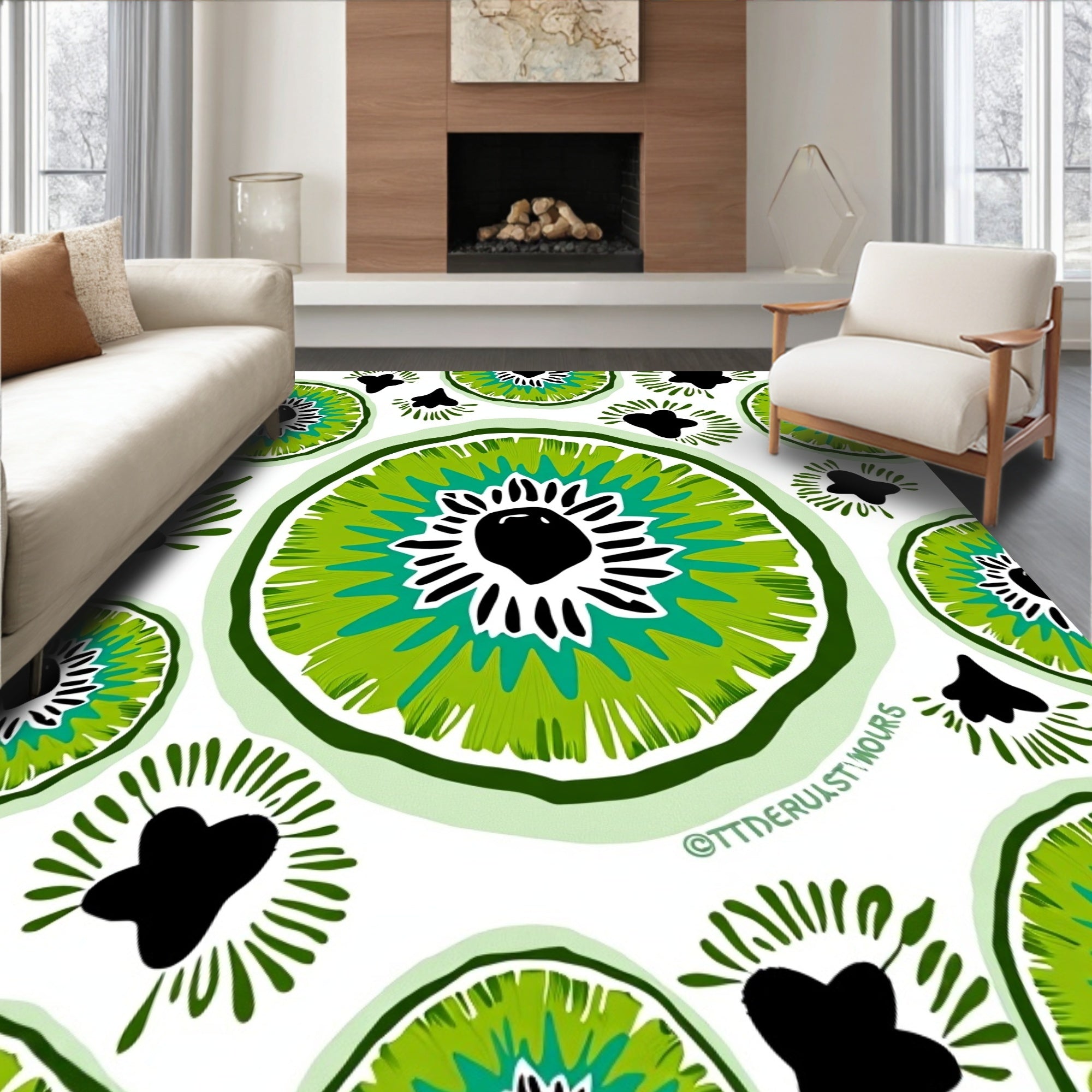 Lively Green Sliced Fruit Medallion Rug