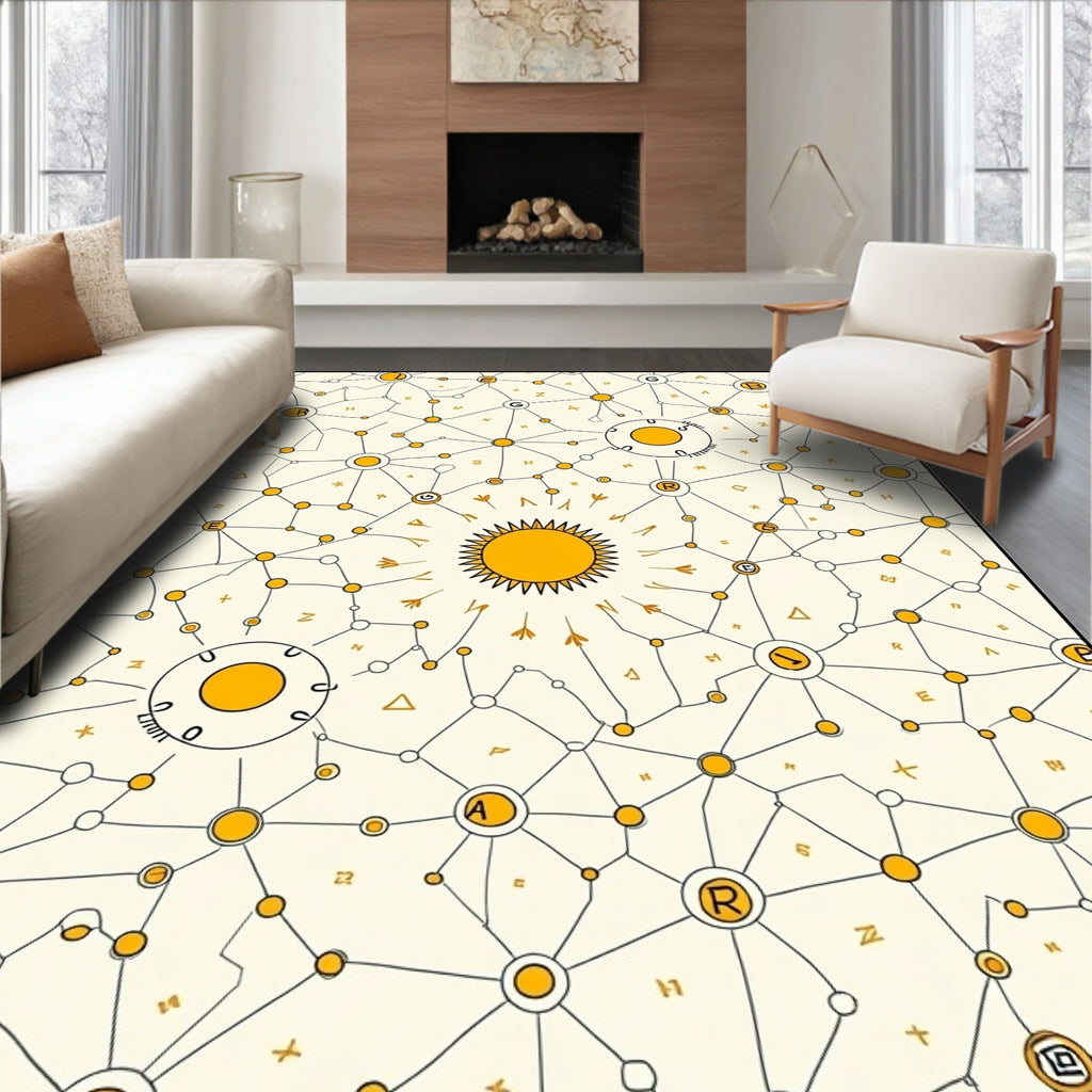 Yellow Sunburst Connection Network Rug