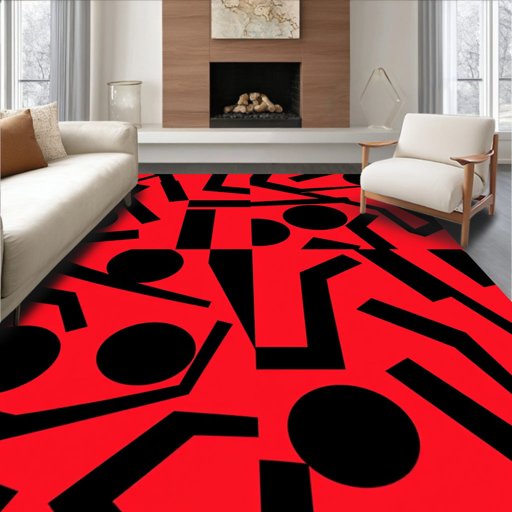Bold Red Geometric Collage Rug