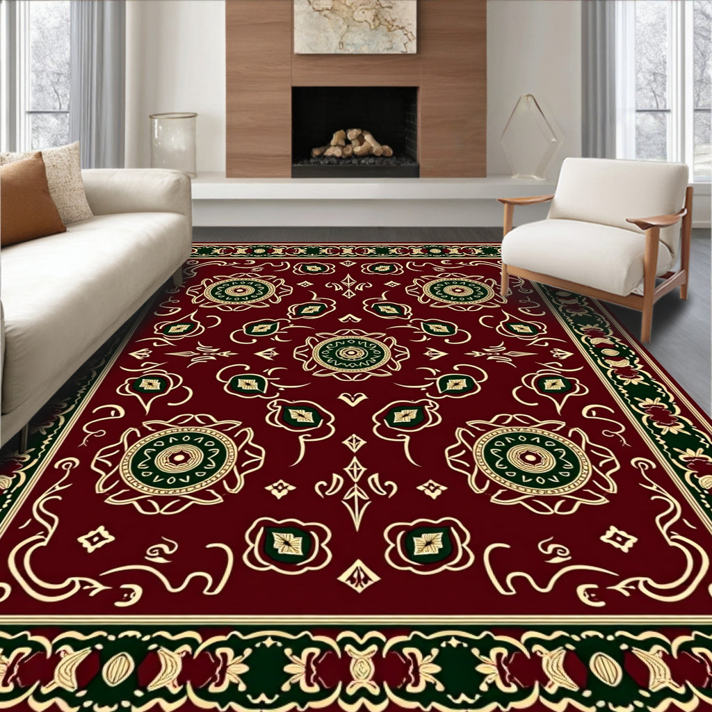 Deep Red Medallion Border Rug
