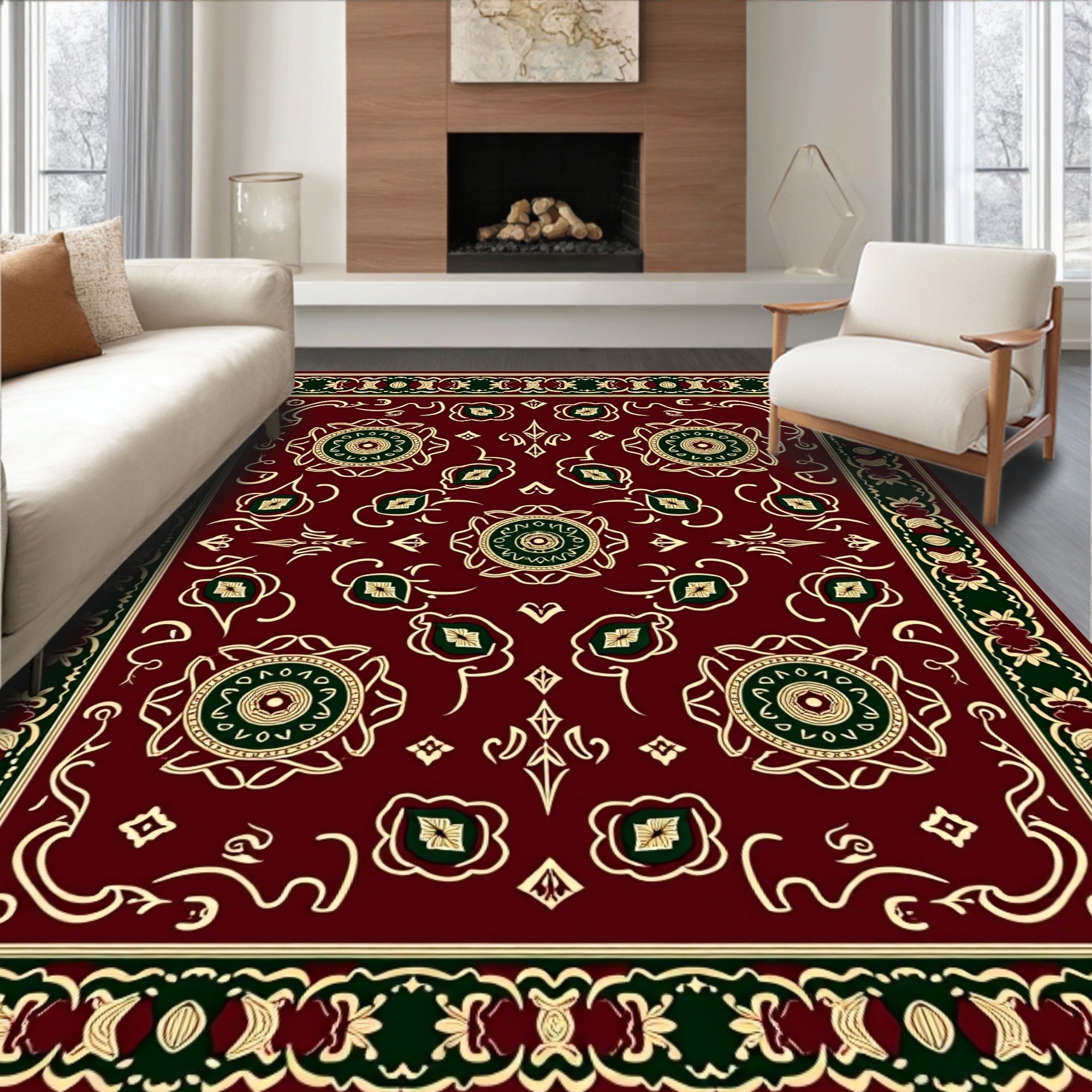 Deep Red Medallion Border Rug