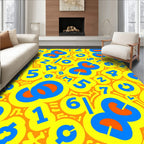 Bright Yellow Blue Orange Numbers Area Rug