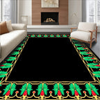 Ornate Green Gold Floral Border Rug