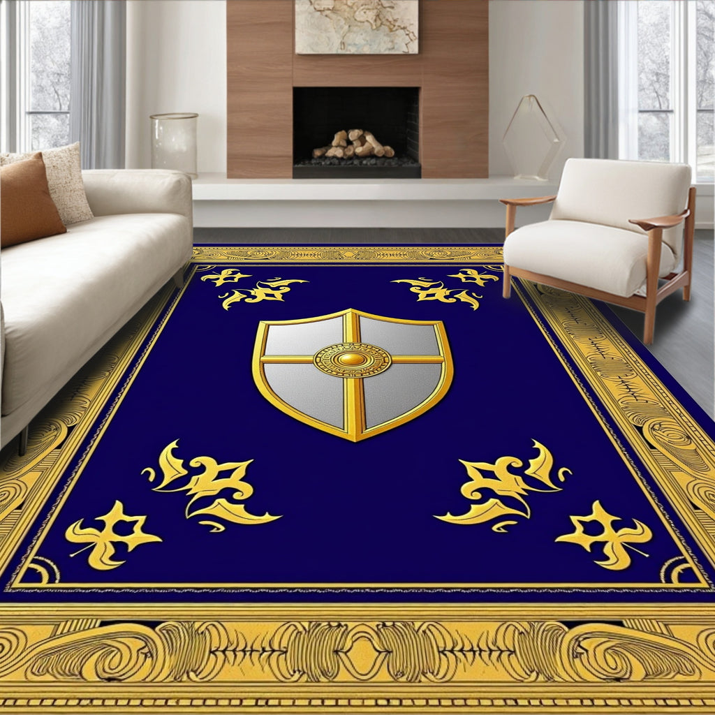 Royal Blue Golden Shield Emblem Rug