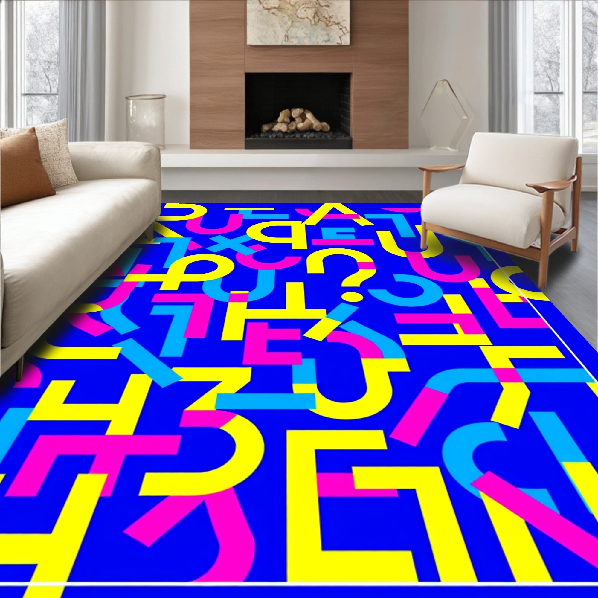 Bold Magenta Yellow Alphabet Clash Rug