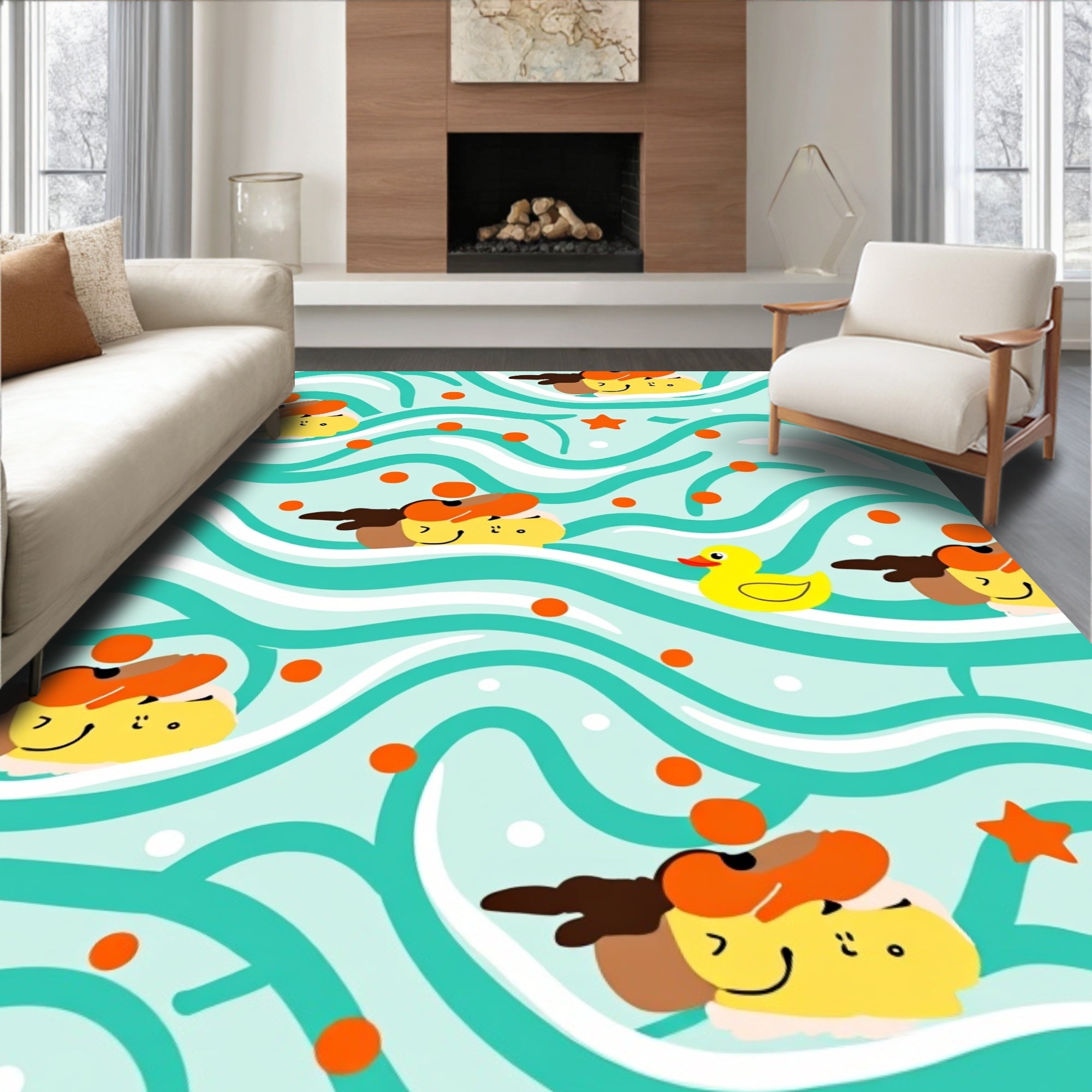 Playful Yellow Duck Waves Rug