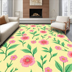 Pink Floral Garden Yellow Background Rug