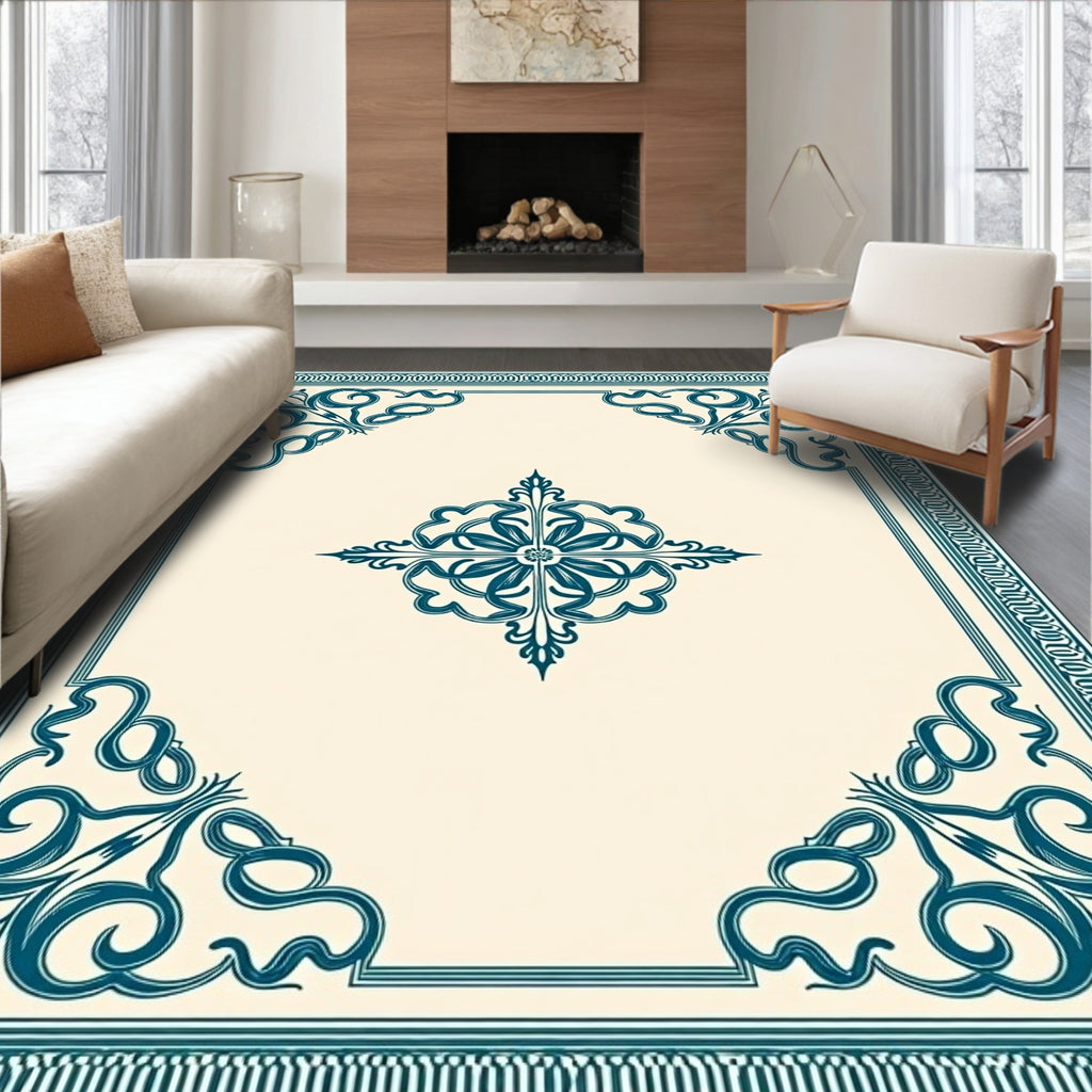 Ornate Teal Arabesque Corner Medallion Rug
