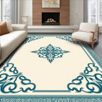 Ornate Teal Arabesque Corner Medallion Rug