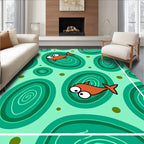 Playful Orange Fish Teal Swirls Rug