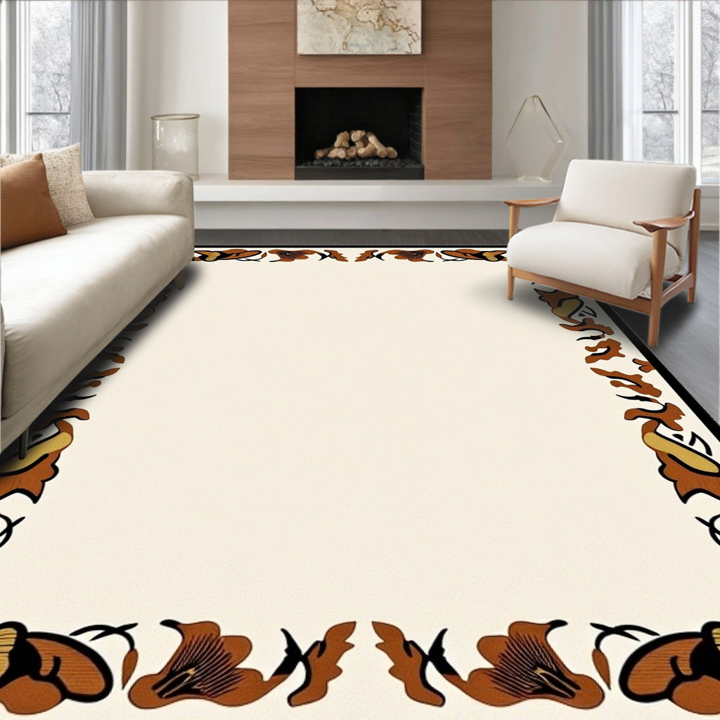 Earthy Tones Abstract Floral Border Rug