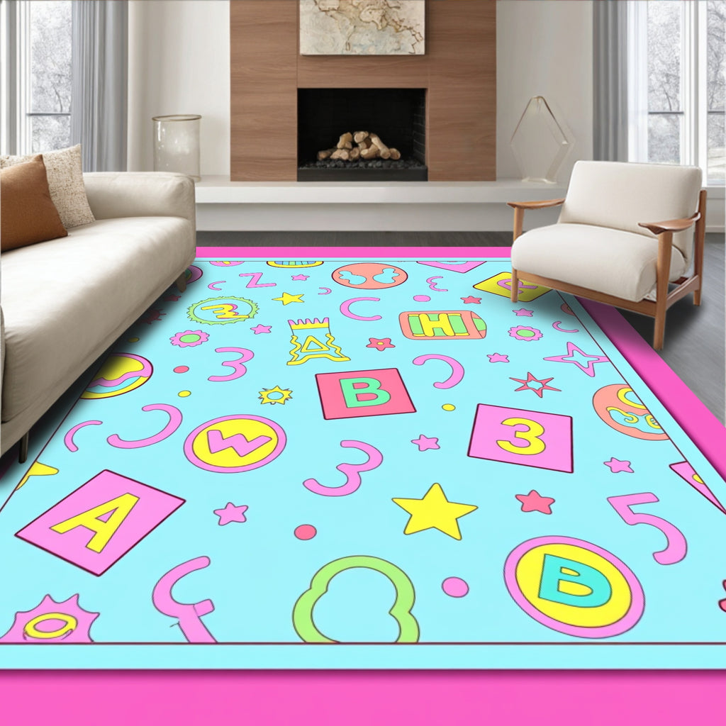 Whimsical Alphabet Numbers Playful Colors Rug