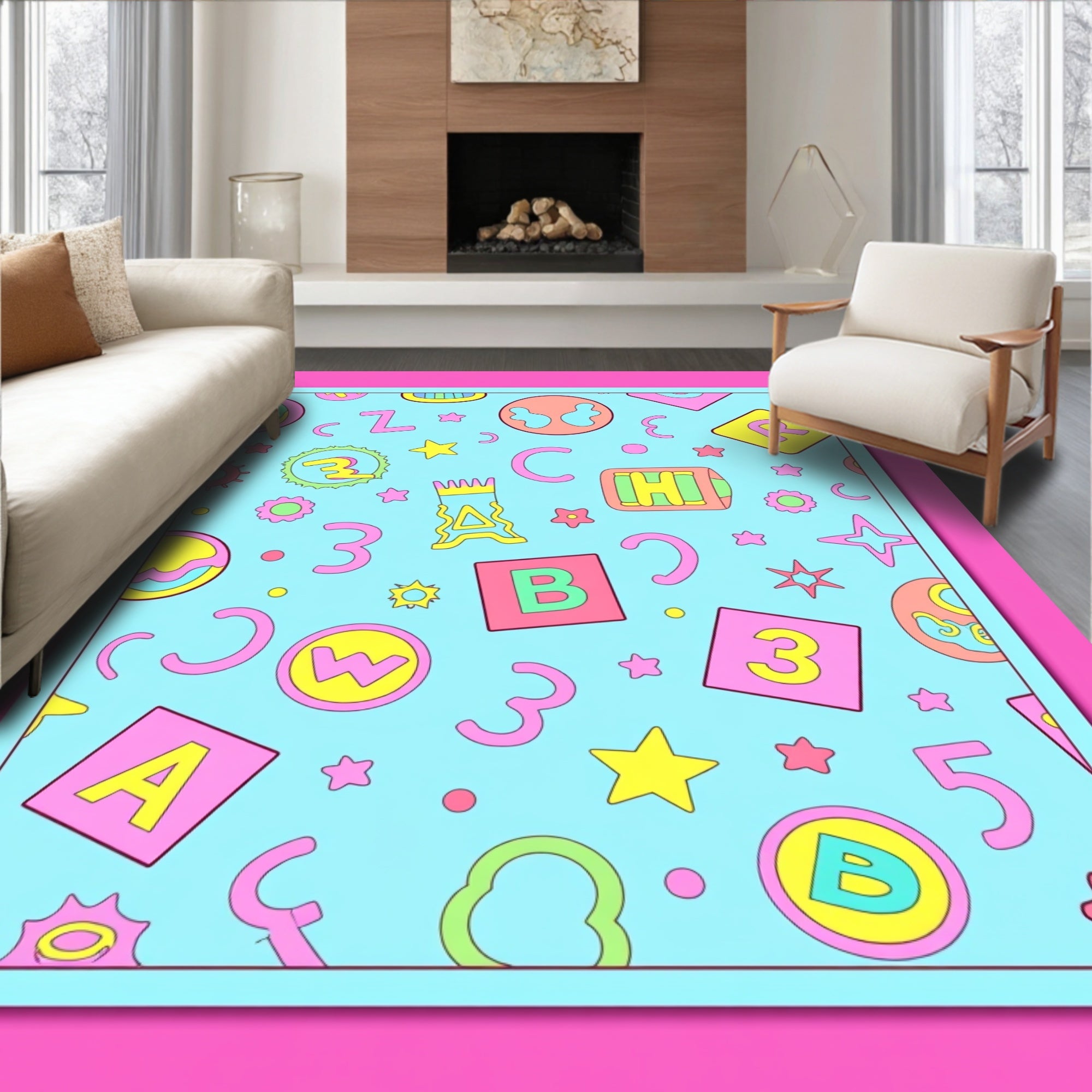 Whimsical Alphabet Numbers Playful Colors Rug