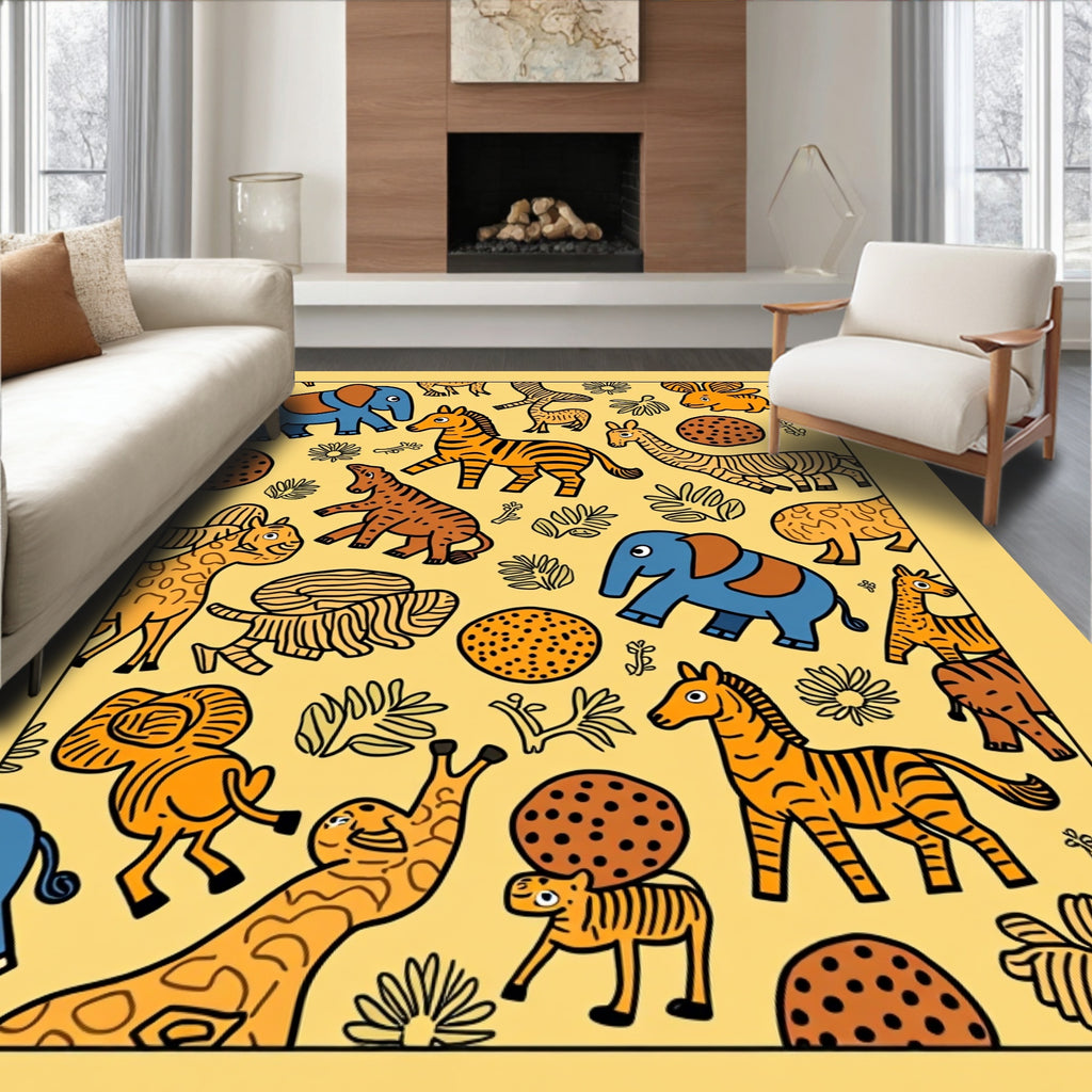 Playful Safari Animals Yellow Scatter Rug