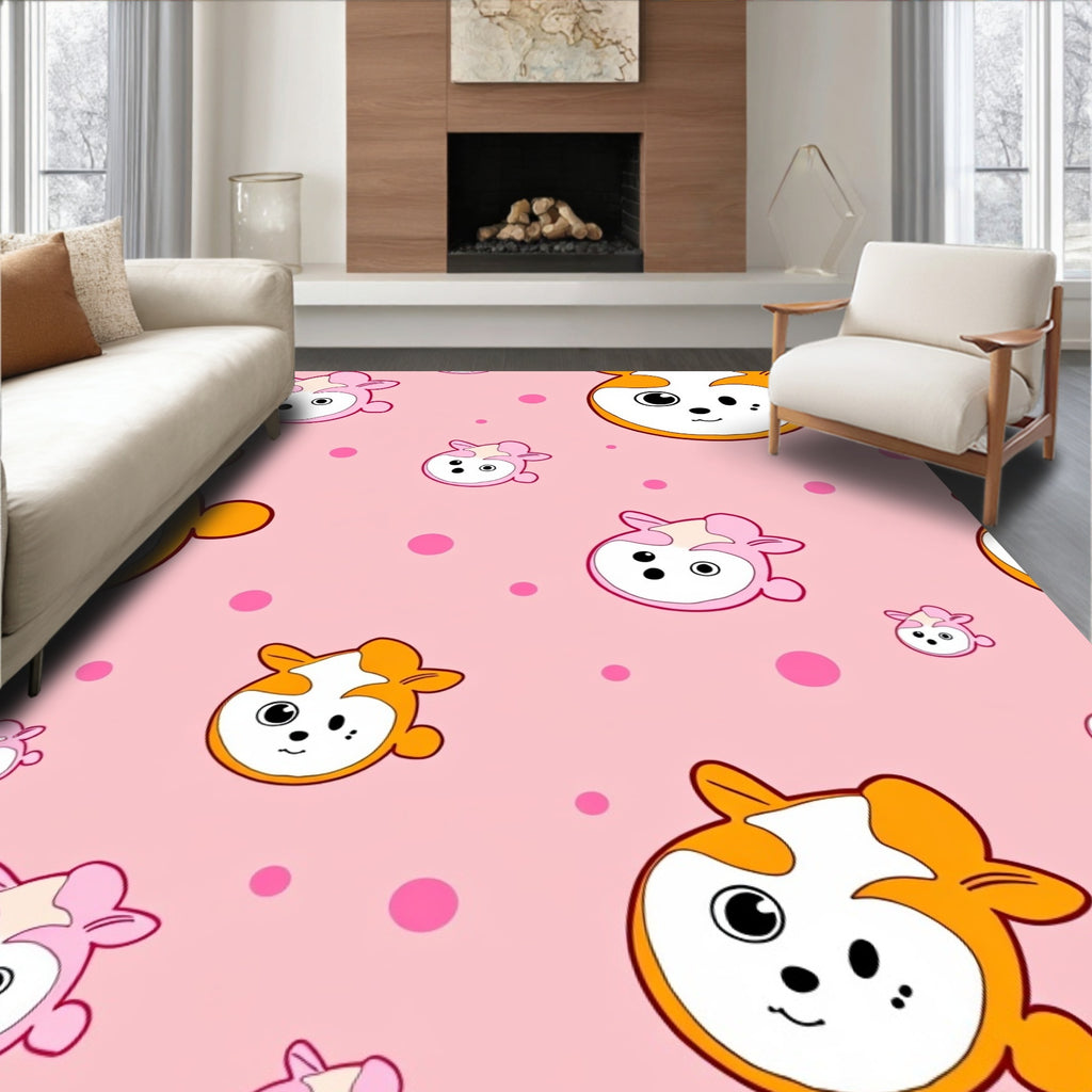 Whimsical Pink Orange Animal Dots Rug