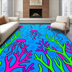 Vibrant Pink Jellyfish Blue Coral Swirls Rug