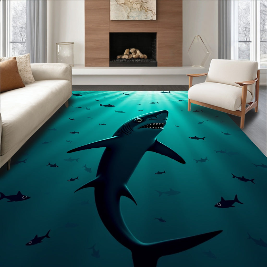 Deep Sea Shark School Swirl Rug