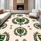 Green Gold Crest Soccer Balls Rug