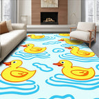 Yellow Ducklings Floating on Blue Waves Rug