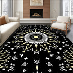 Black Yellow White Sunburst Mandala Rug