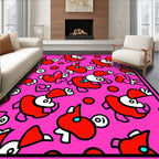 Vibrant Red Cartoon Creatures Pink Background Rug