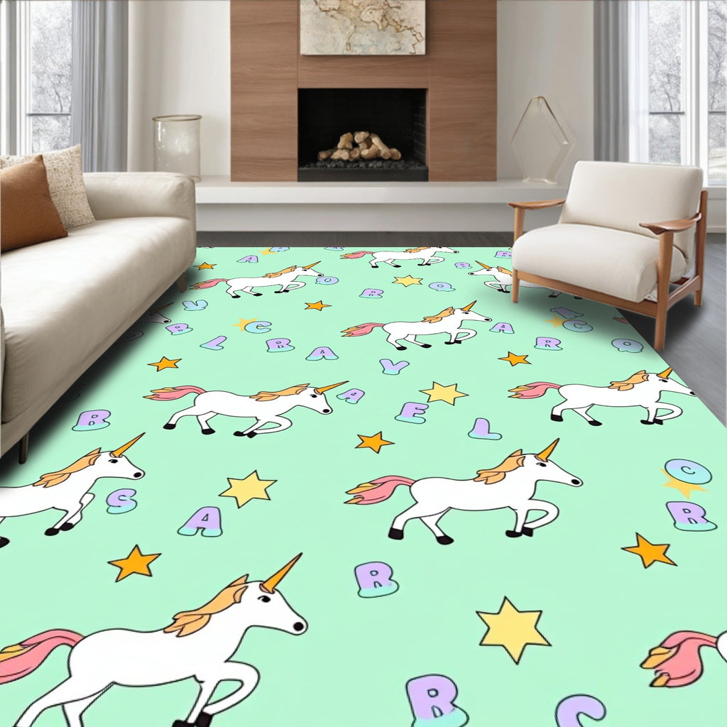 Whimsical Unicorn ABC Stars Background Rug