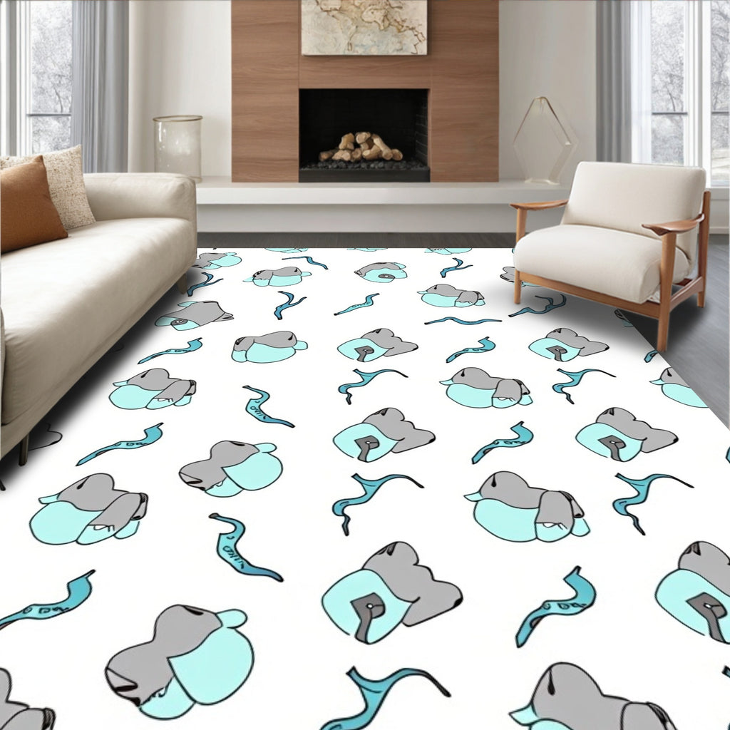 Soft Aqua And Gray Abstract Shapes Rug