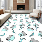 Soft Aqua And Gray Abstract Shapes Rug