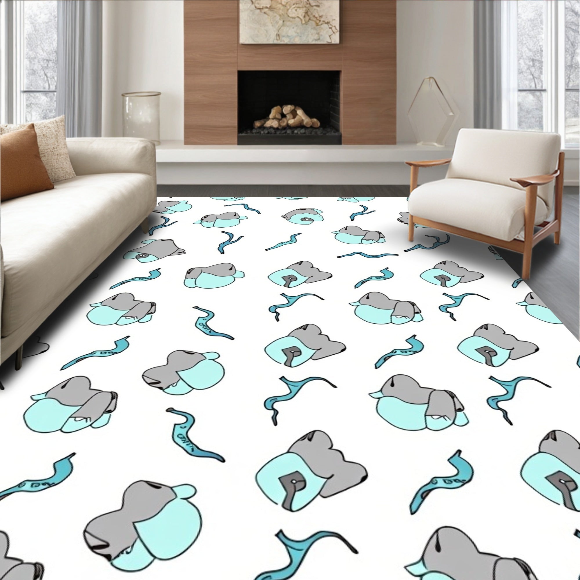 Soft Aqua And Gray Abstract Shapes Rug