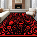 Crimson Skull Rose Border Rug