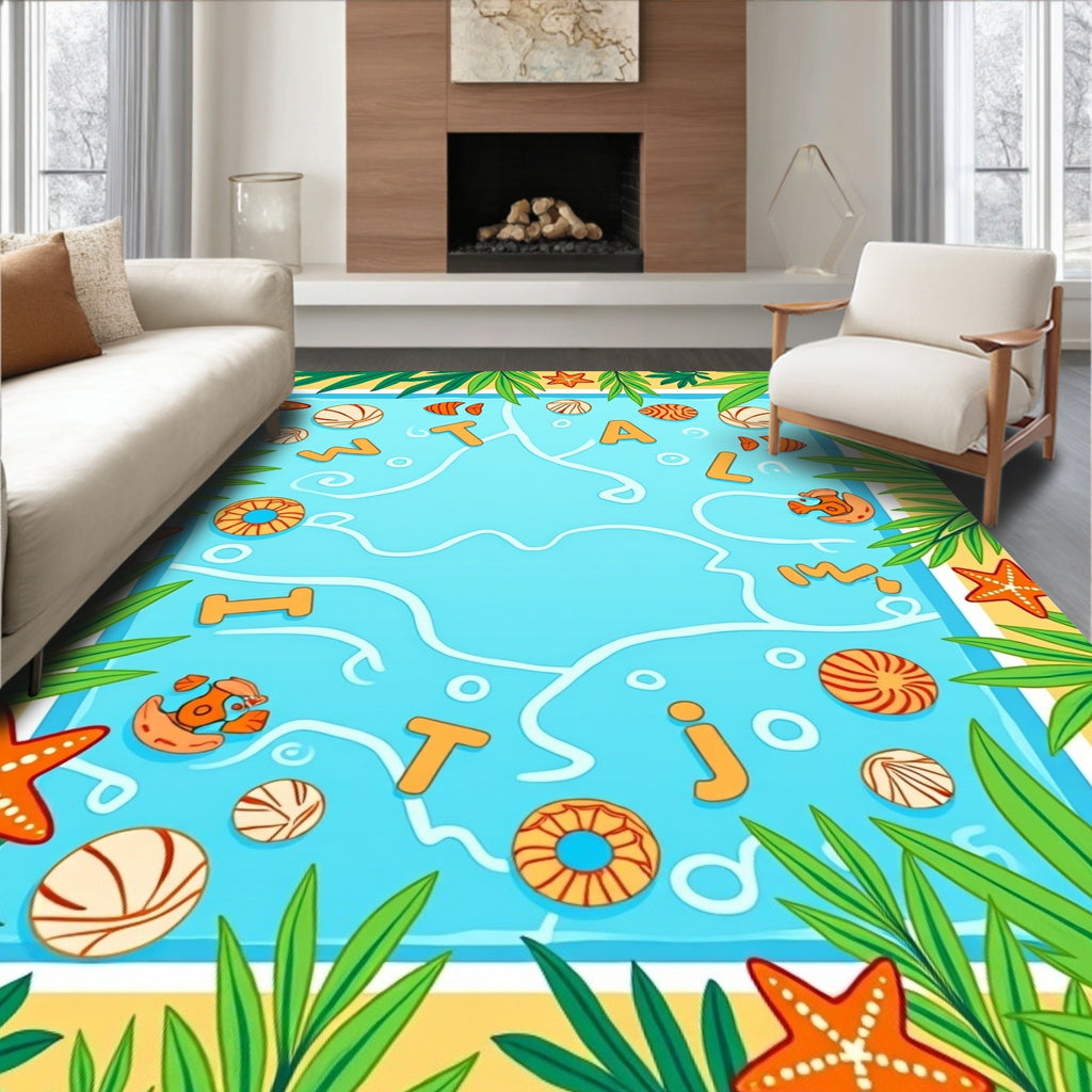 Tropical Poolside Starfish and Shells Rug